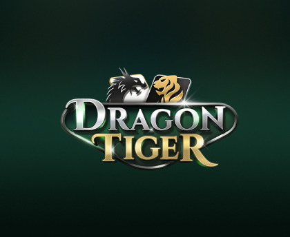 Stylized 'Dragon Tiger' logo featuring a black dragon and a gold tiger on either side, with bold silver and gold lettering, set against a gradient background of dark green.